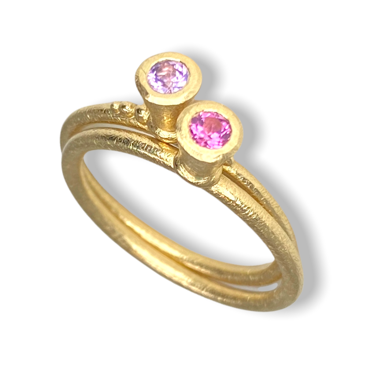 Victoria V-Cone Shaped Stacker | Gold Stacking Ring With Granules | Choose Your Metal And Gemstones