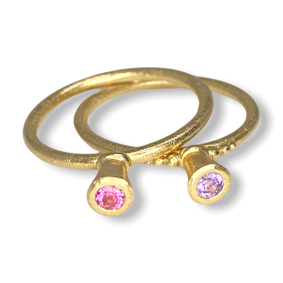 Victoria V-Cone Shaped Stacker | Gold Stacking Ring With Granules | Choose Your Metal And Gemstones