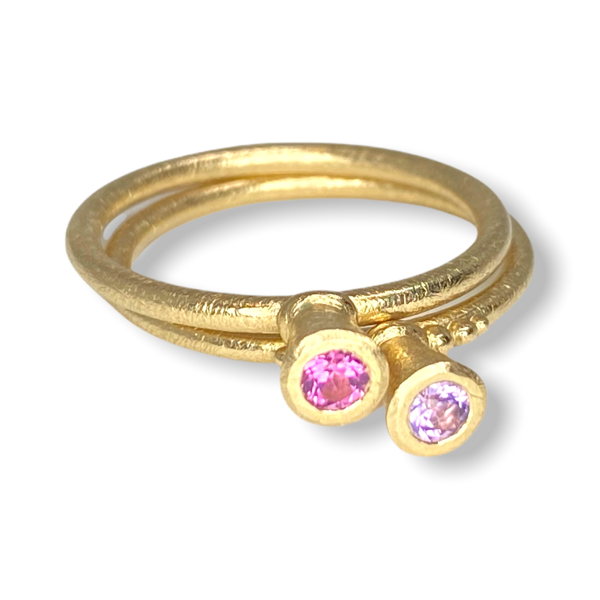 Victoria V-Cone Shaped Stacker | Gold Stacking Ring With Granules | Choose Your Metal And Gemstones