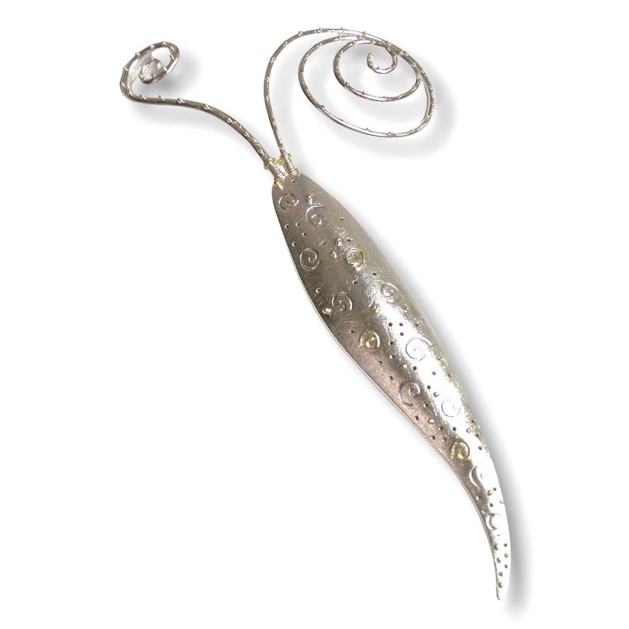 Etta&#39;s Custom Bespoke Frond Leaf Spiral Brooch  | In Silver And 18ct Yellow Gold