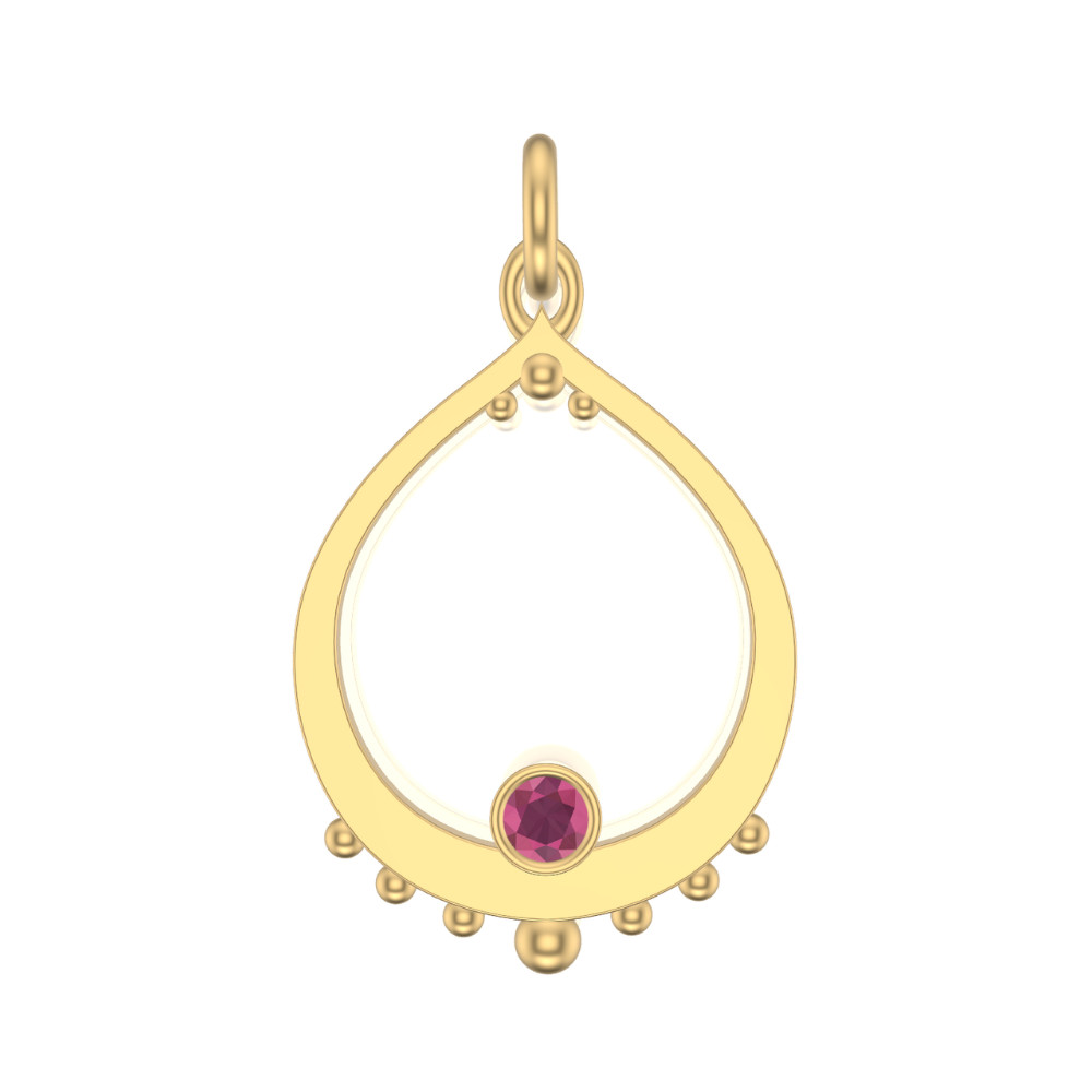 Flame Drop Framed Charm | Gold Pendant With Granules, Large | Choose Your Metal And Gemstones