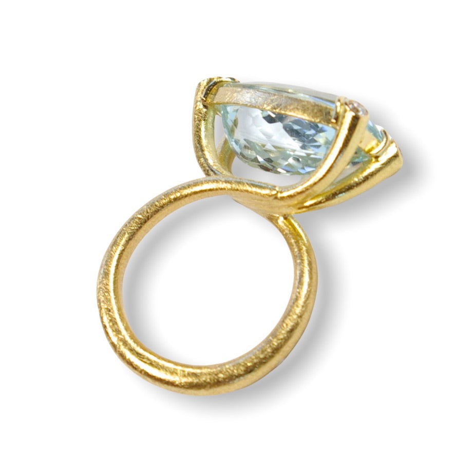 Moira&#39;s Custom Bespoke Twisted Curve Cocktail Ring  | In 18ct Yellow Gold | Set With Her Own Aquamarine And Diamonds