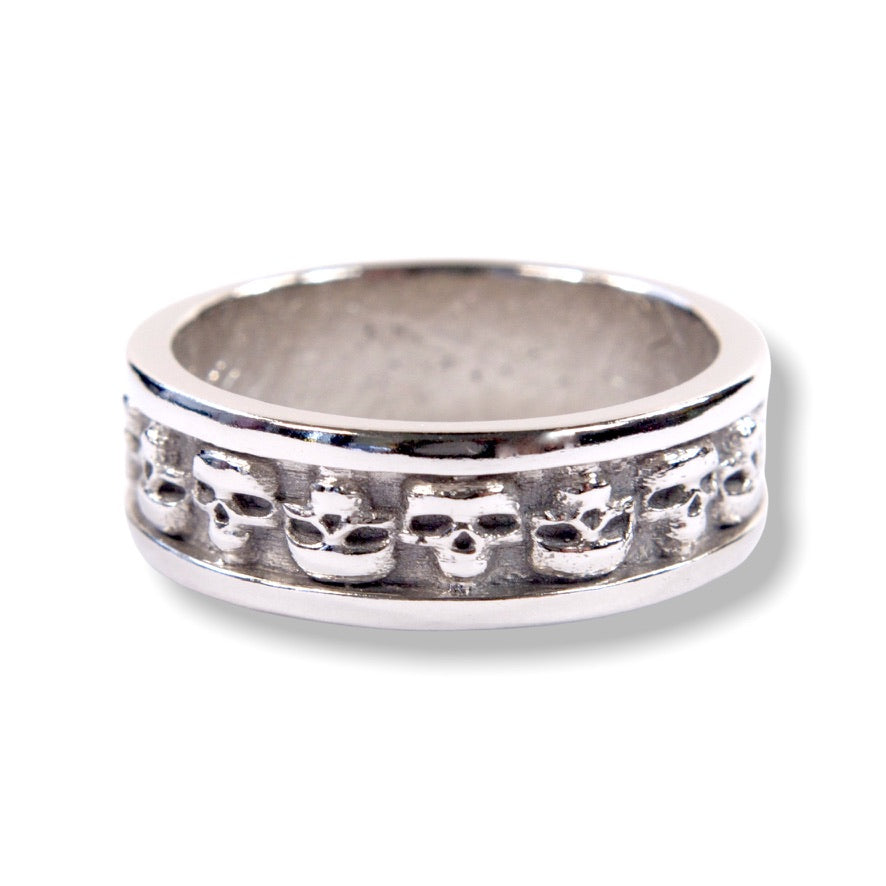 David's Custom Bespoke Repeating Skull Wedding Band Ring | In Palladium