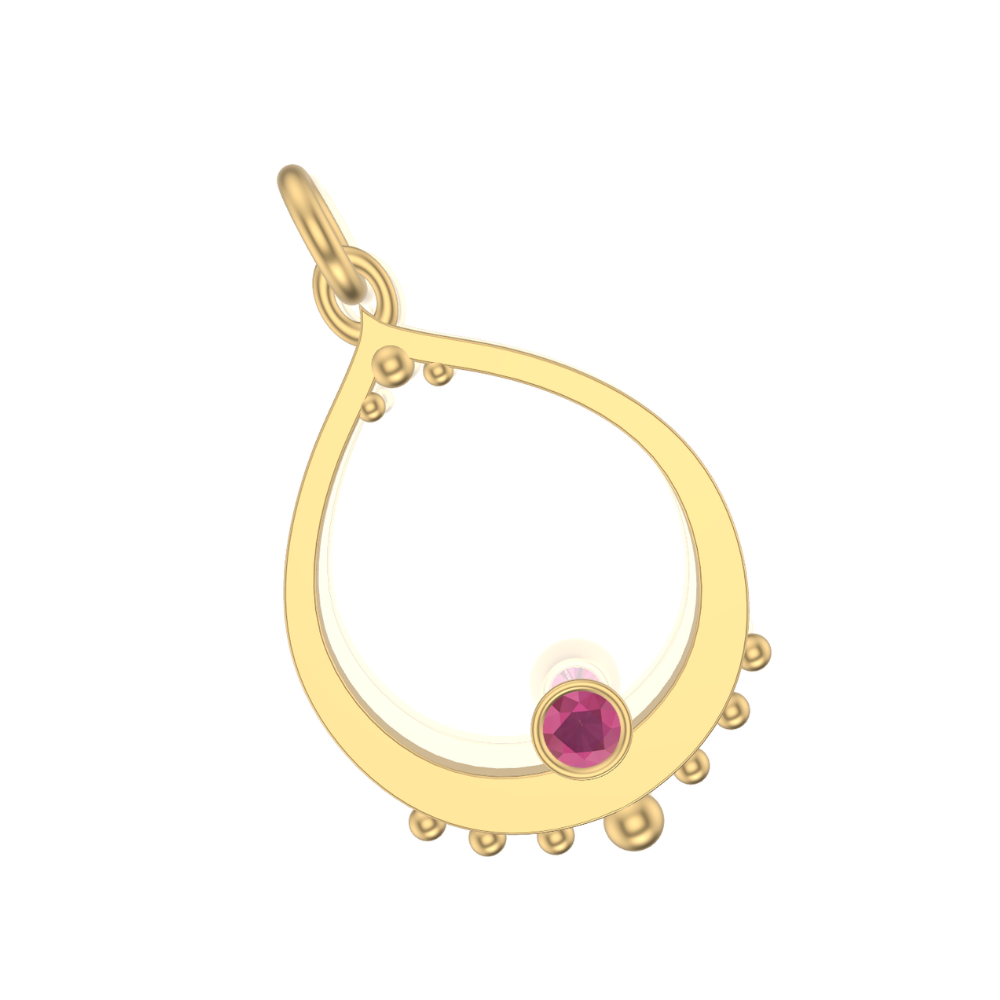 Flame Drop Framed Charm | Gold Pendant With Granules, Large | Choose Your Metal And Gemstones