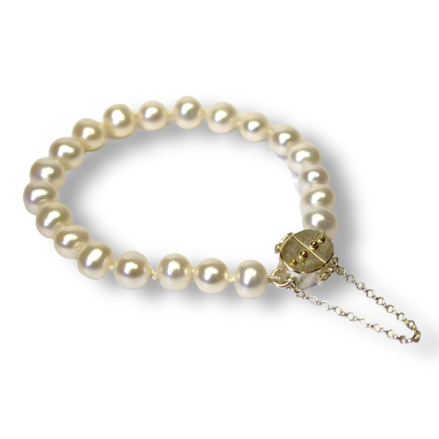 Daphne's Custom Bespoke White Pearl Bracelet To Match Pearl Necklace  | In Silver And 18ct Yellow Gold
