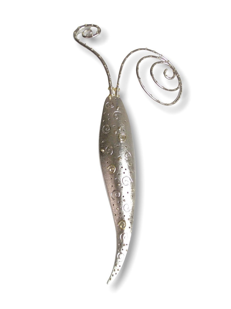 Etta&#39;s Custom Bespoke Frond Leaf Spiral Brooch  | In Silver And 18ct Yellow Gold