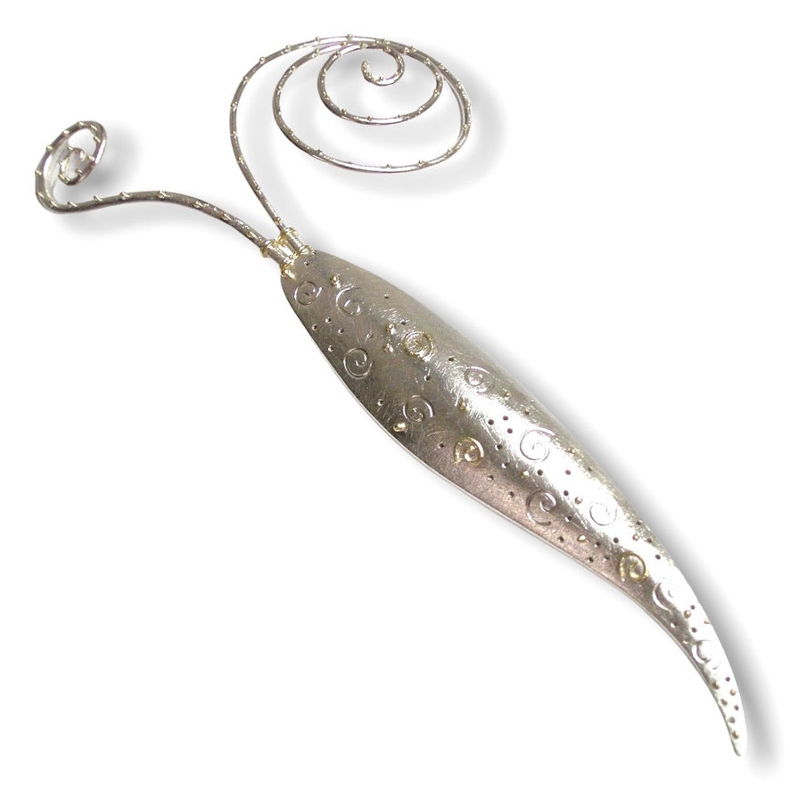 Etta&#39;s Custom Bespoke Frond Leaf Spiral Brooch  | In Silver And 18ct Yellow Gold