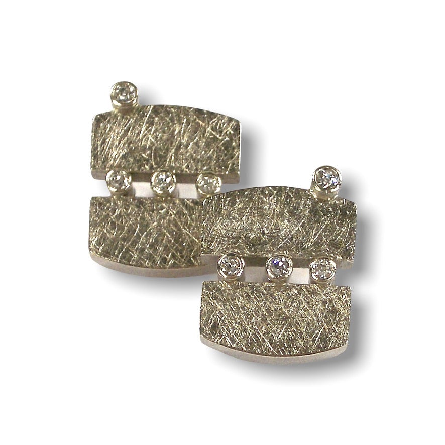Jane-Mary&#39;s Custom Bespoke Off-Rectangle Boxed Stud Earrings  | In 18ct White Gold | Set With Her Own Diamonds