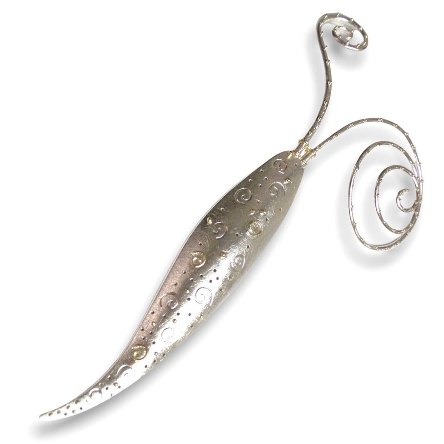 Etta&#39;s Custom Bespoke Frond Leaf Spiral Brooch  | In Silver And 18ct Yellow Gold