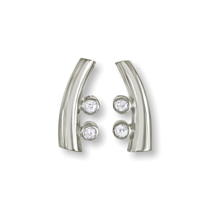 Luane&#39;s Custom Bespoke Tapered Curve Stud Earrings  | In 18ct White Gold | Set With Her Own Diamonds