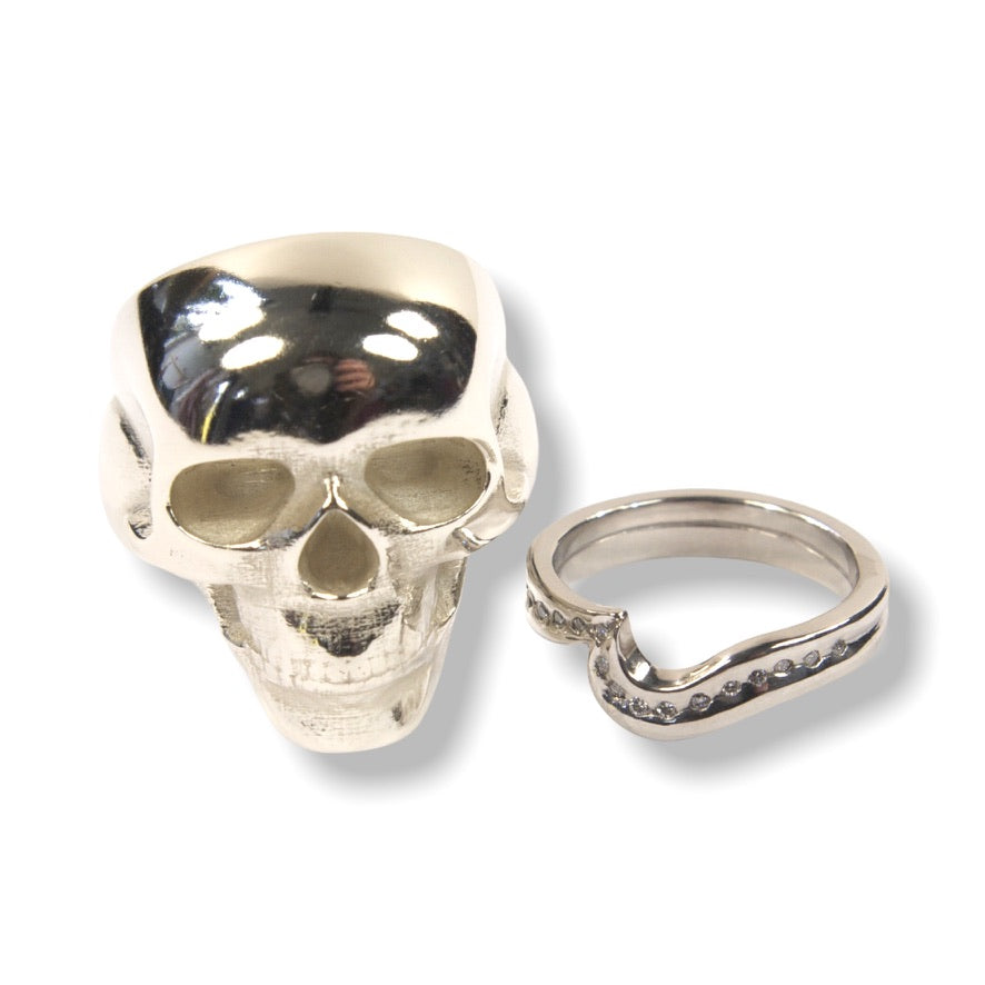 Michael&#39;s Custom Bespoke Skull Wedding Ring | In 9ct White Gold