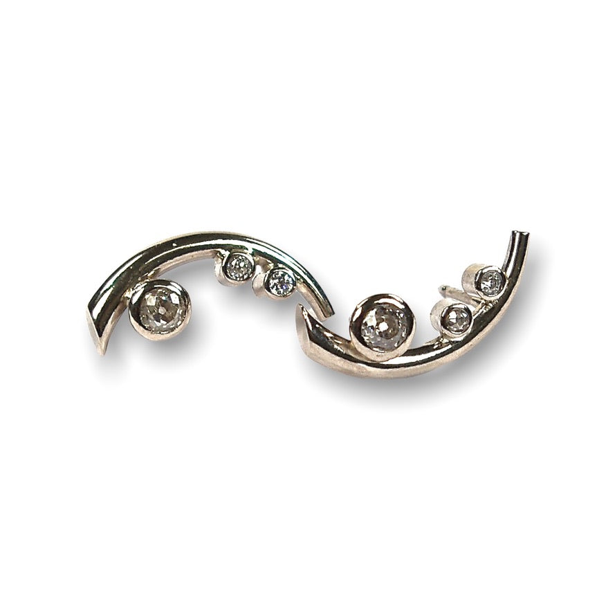 Luane&#39;s Custom Bespoke Tapered Curl Curve Stud Earrings  | In 18ct White Gold | Set With Her Own Diamonds