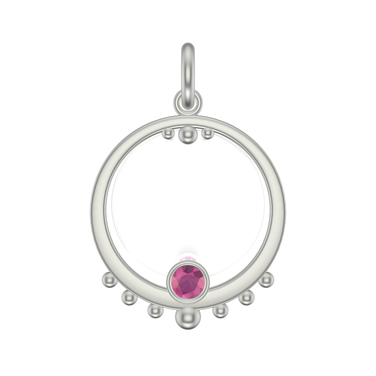 Mothers Circle Framed Charm | Silver Pendant With Granules, Large | Choose Your Gemstone