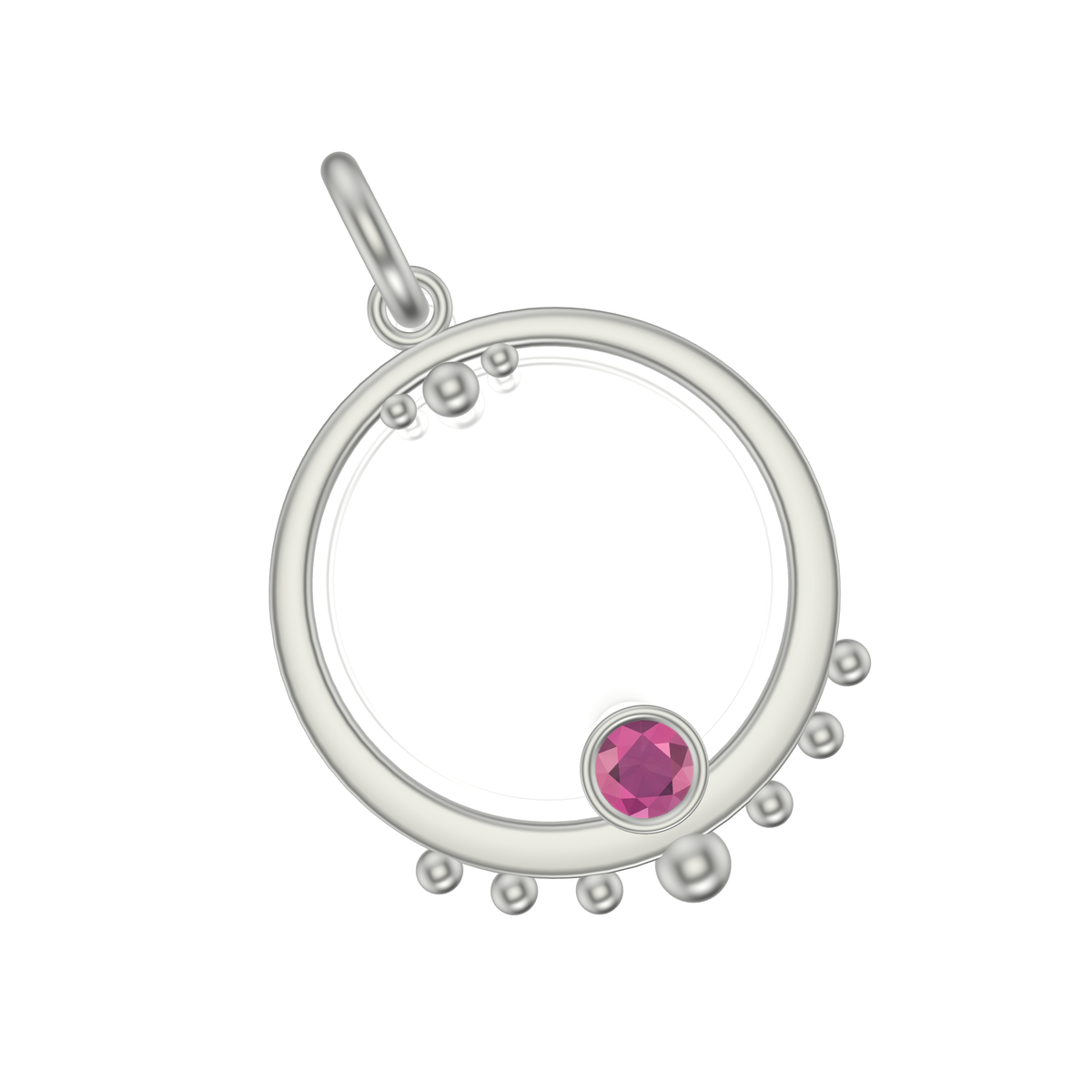 Mothers Circle Framed Charm | Silver Pendant With Granules, Large | Choose Your Gemstone
