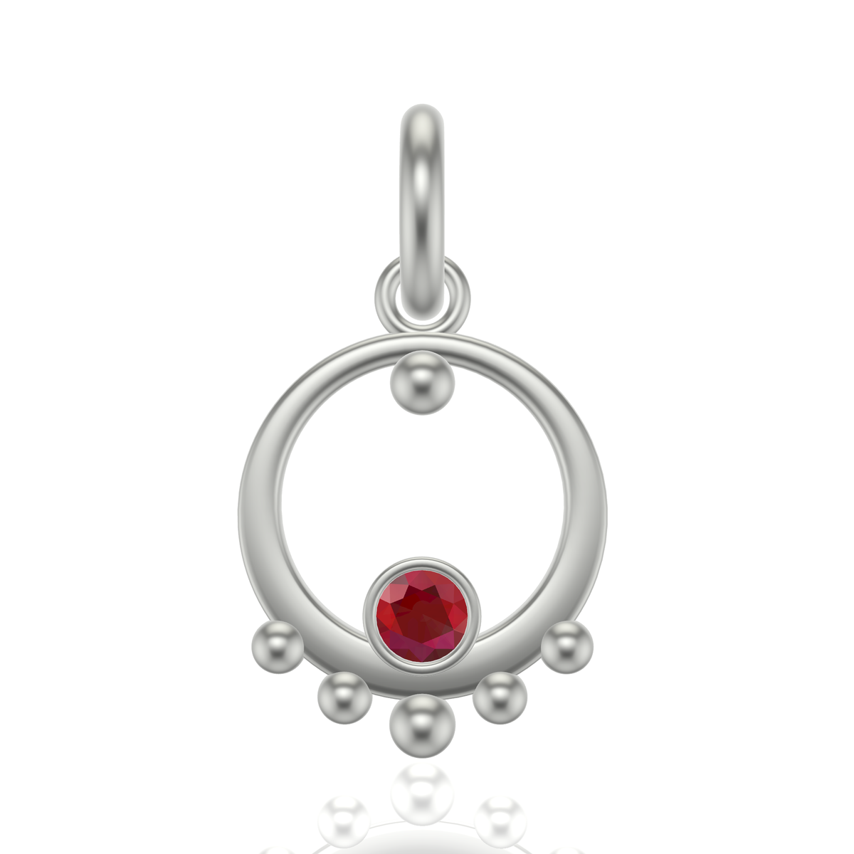 Mothers Circle Framed Charm | Silver Pendant With Granules, Small | Choose Your Gemstone