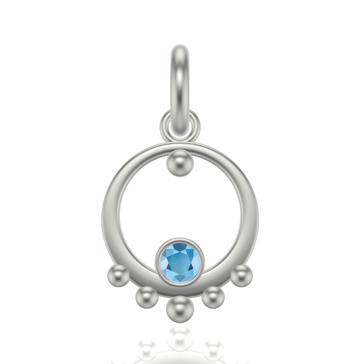 Mothers Circle Framed Charm | Silver Pendant With Granules, Small | Choose Your Gemstone