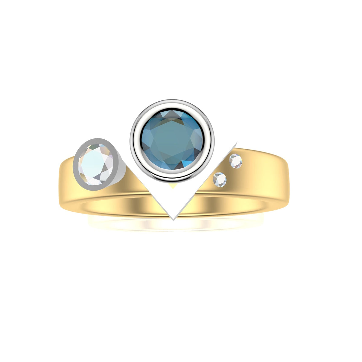 Roccio&#39;s Custom Bespoke Sea Shore Shaped Stacker Ring | In 18ct Yellow Gold And Platinum | Set With Blue Zircon And Diamonds
