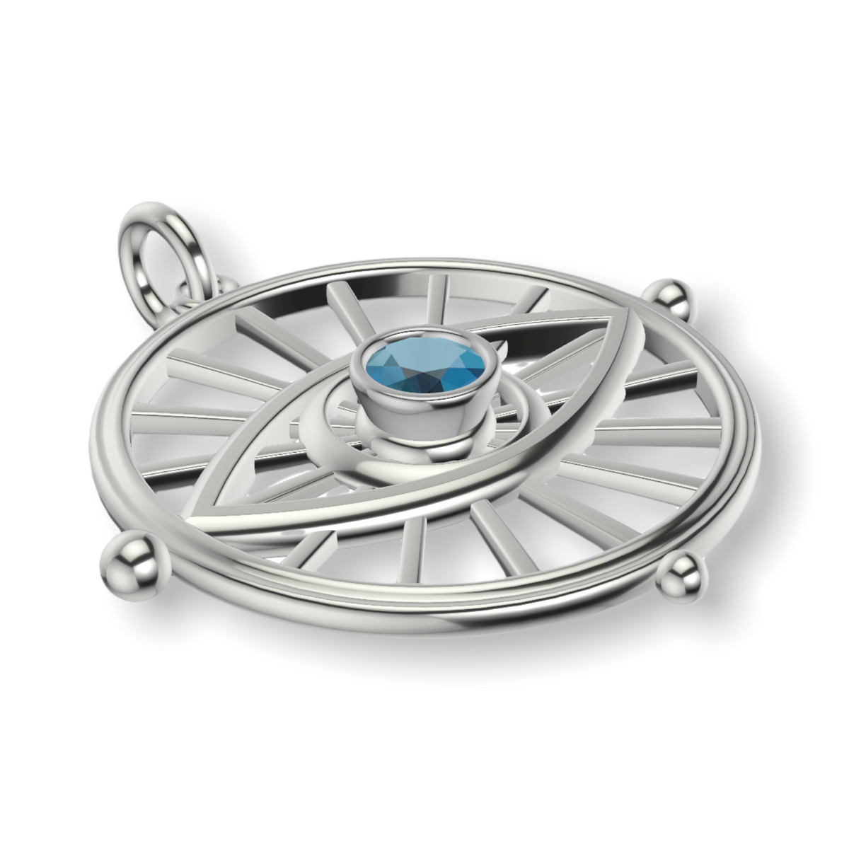 Eye Of Sarah Framed Evil Eye Wheel Charm | Silver Pendant With Granules | Choose Your Gemstone