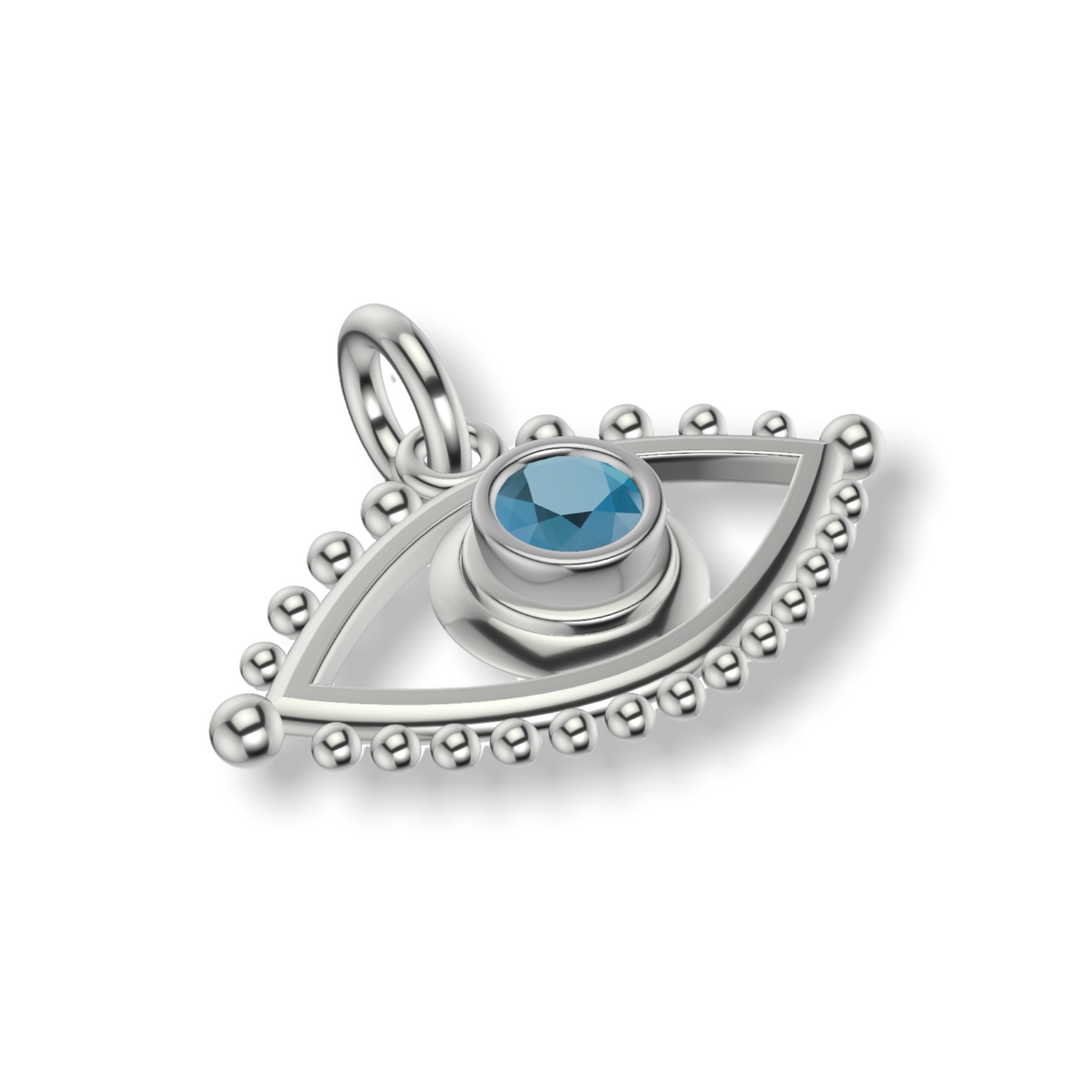 Eye Of Sarah Marquise Framed Evil Eye Charm | Silver Pendant With Granules | Choose Your Gemstone