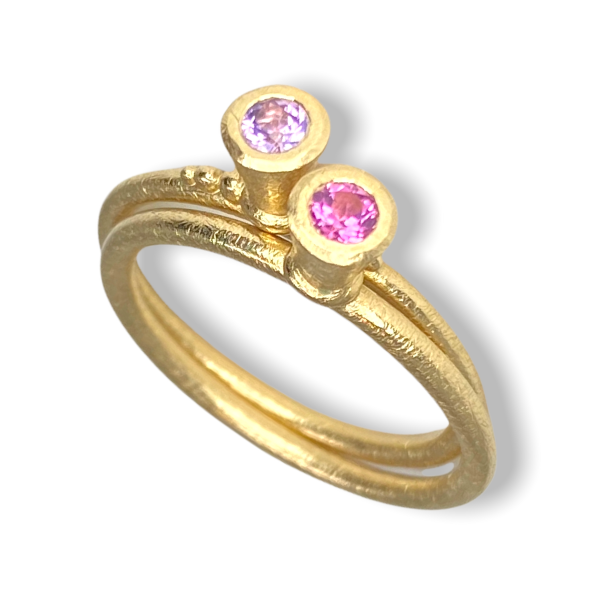 Victoria V-Cone Shaped Stacker | 9ct Gold Stacking Ring | Pink Tourmaline | Size P½