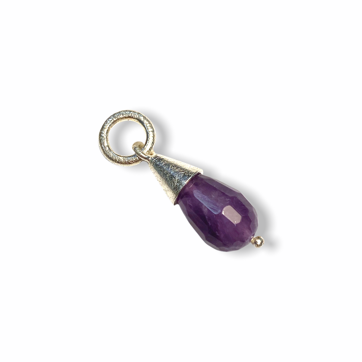 Jewel Drop Charm | Silver Pendant, Small | Purple Amethyst