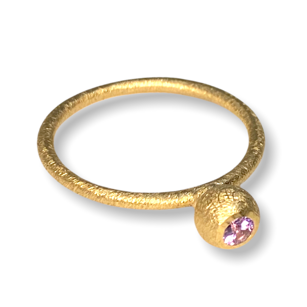 Sarah Little Ball Shaped Stacker | 9ct Gold Stacking Ring | Pinky Purple Sapphire | Size P½