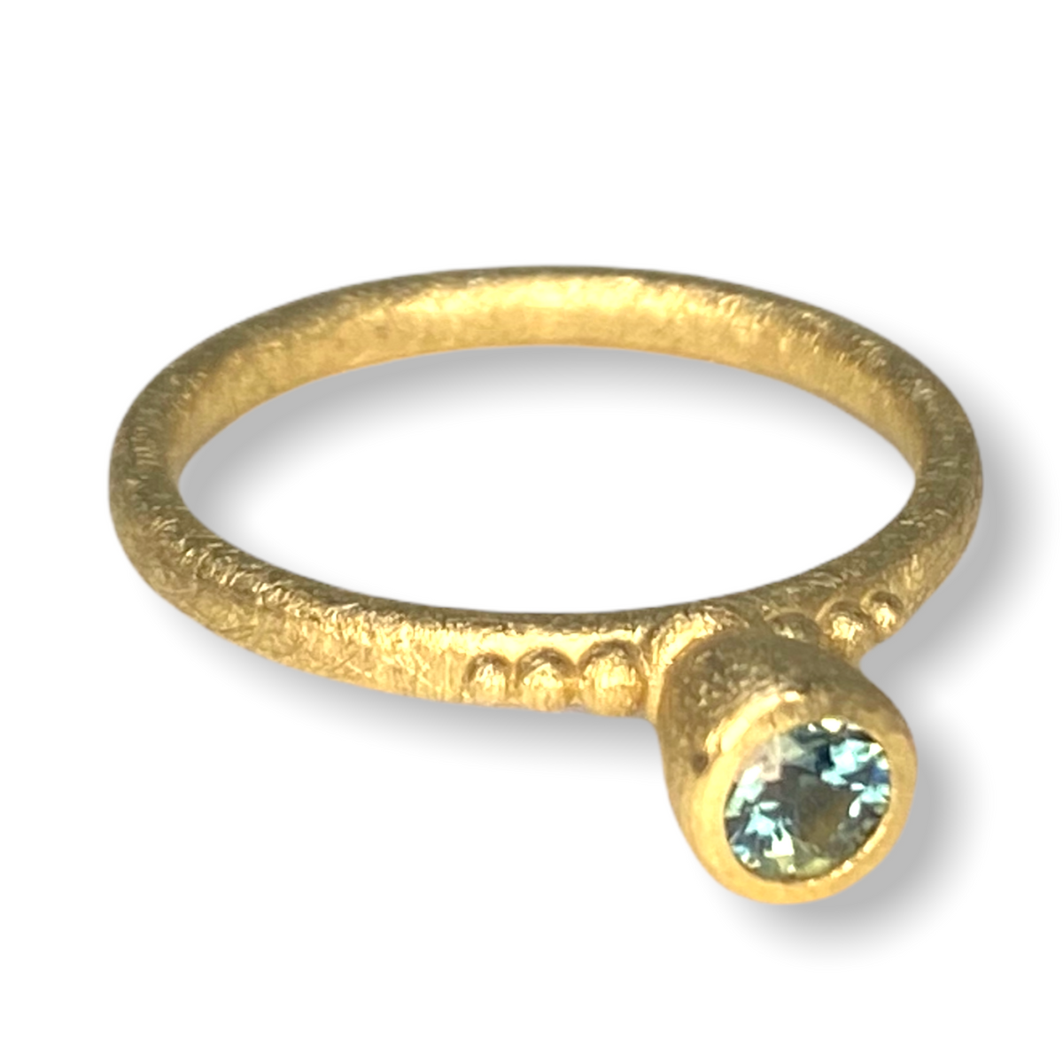 Tulip Tall Cone Shaped Stacker | 9ct Gold Stacking Ring With Granules | Australian Colour Changing Teal Parti Sapphire | Size O½