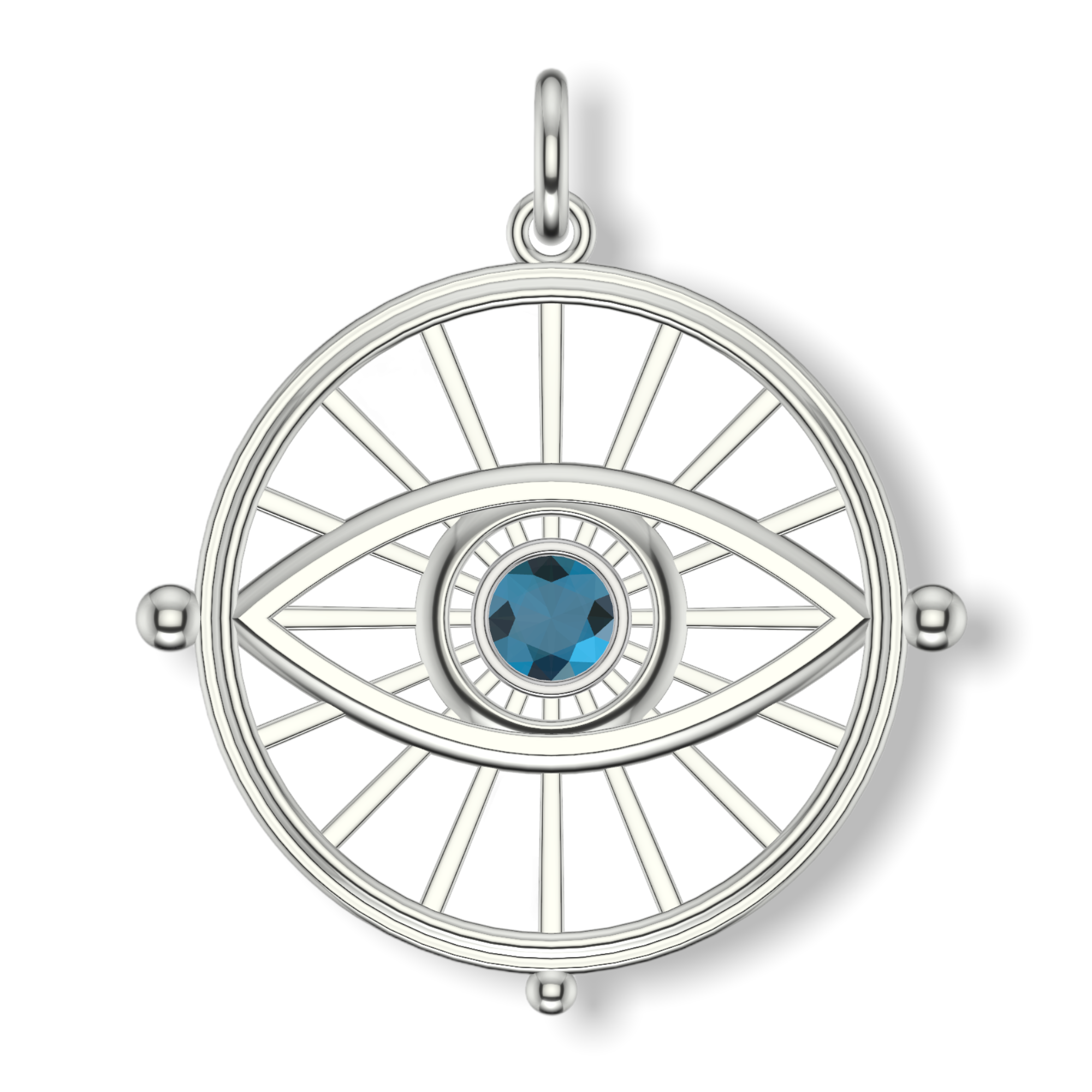 Eye Of Sarah Framed Evil Eye Wheel Charm | Silver Pendant With Granules | Choose Your Gemstone