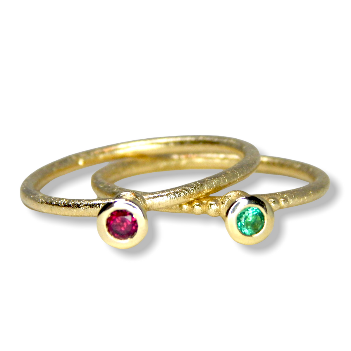 Victoria&#39;s Custom Bespoke Victoria Stacker Ring Set  | In 9ct Yellow Gold | Set With An Emerald, Lilac Sapphire And Rhodolite Garnet