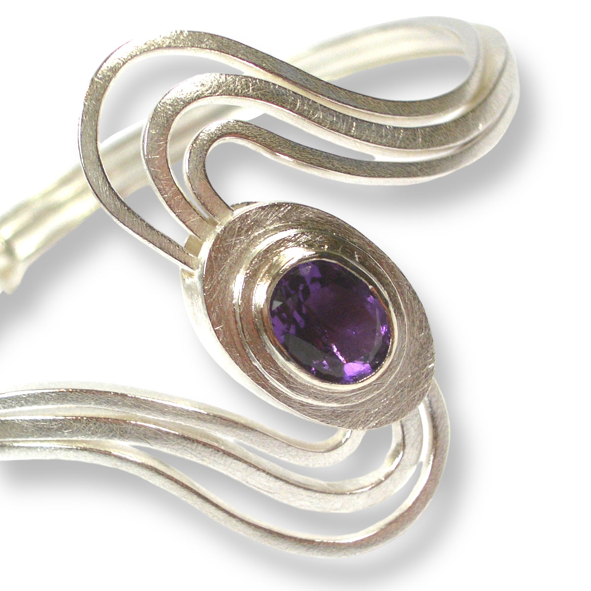 Allison&#39;s Custom Bespoke Boxed Curved Retirement Bangle  | In Silver | Set With Amethyst