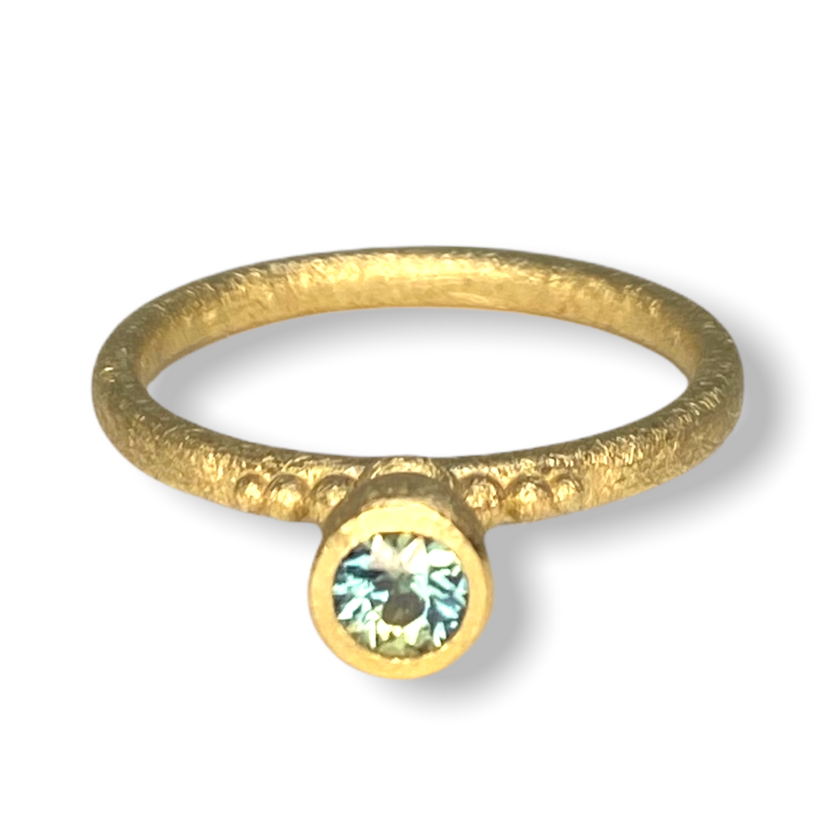 Tulip Tall Cone Shaped Stacker | 9ct Gold Stacking Ring With Granules | Australian Colour Changing Teal Parti Sapphire | Size O½