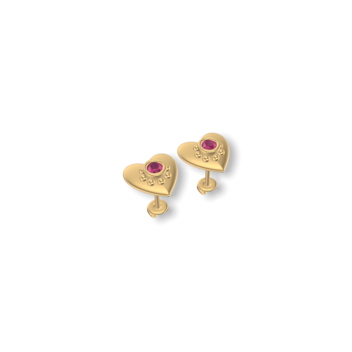 Little Love Heart Studded Earrings  | Gold Studs | Choose Your Gemstones