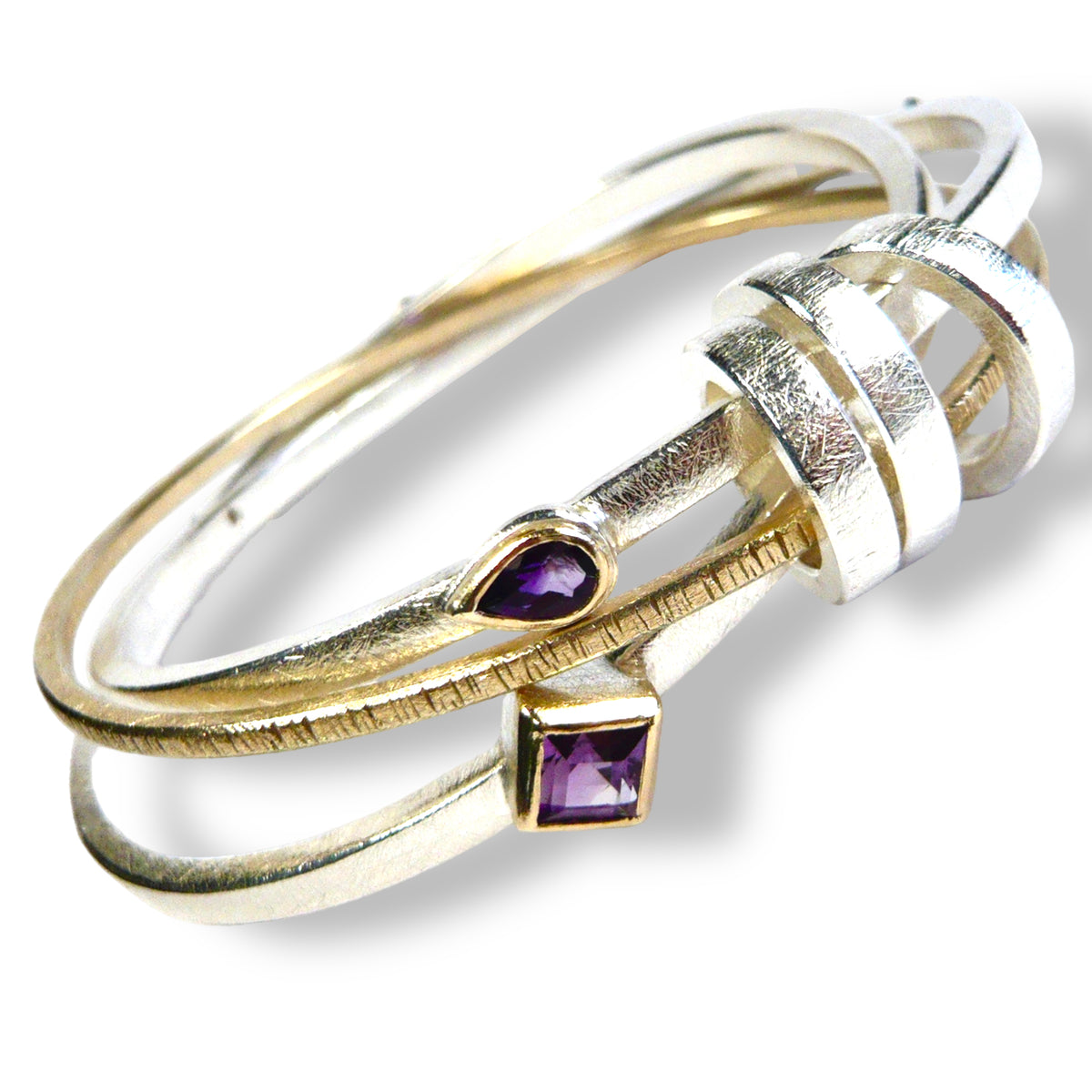 Victoria&#39;s Custom Bespoke Jingle Jangle Bangle  | In Silver With Remodelled Gold | Set With Amethysts