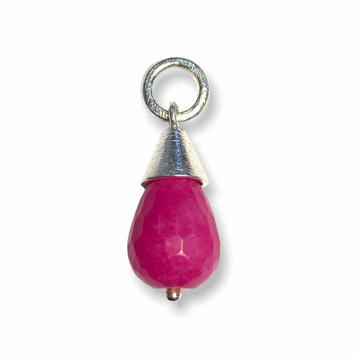 Jewel Drop Charm | Silver Pendant, Medium | Pink Jade