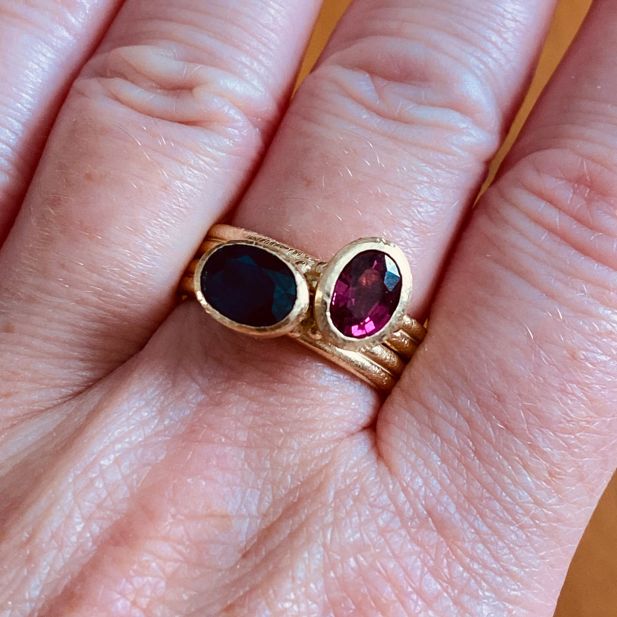 Ruby Long Oval Shaped Stacker | Gold Stacking Ring | Choose Your Metal And Gemstone