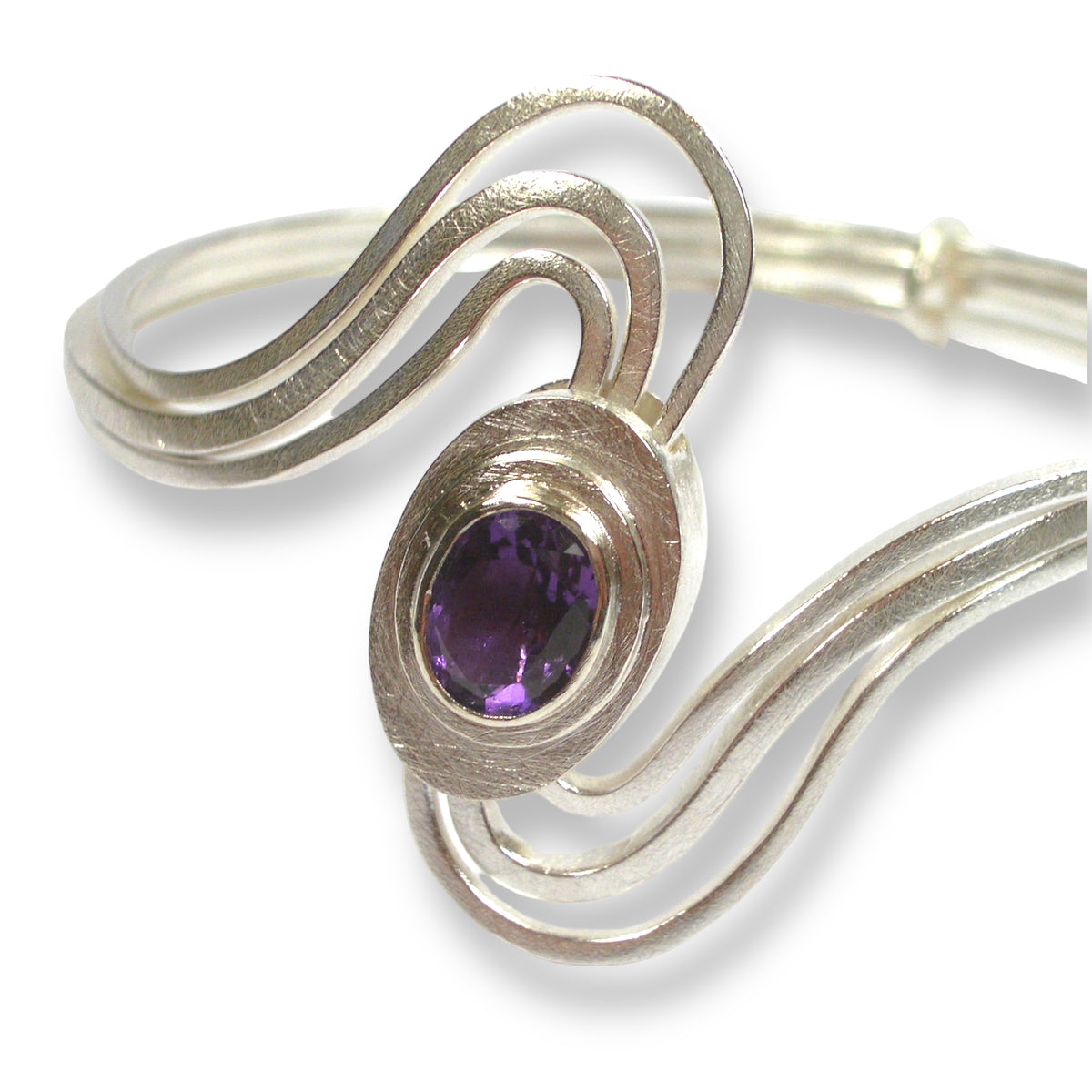 Allison&#39;s Custom Bespoke Boxed Curved Retirement Bangle  | In Silver | Set With Amethyst