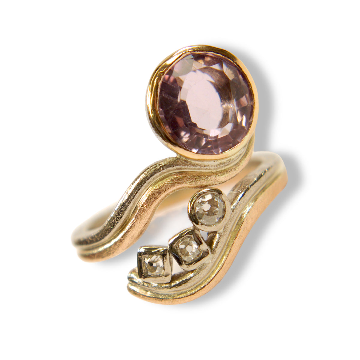 Heather&#39;s Custom Bespoke Curved Ring | In Remodelled 18ct White And Red Gold | Set With Her Own Amethyst And Diamonds