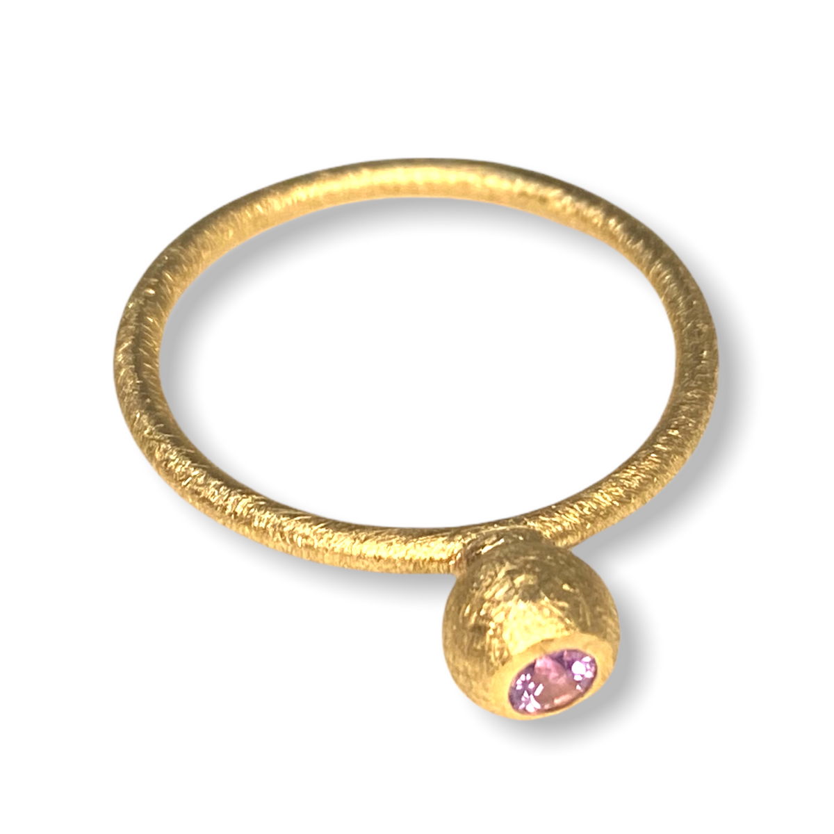 Sarah Little Ball Shaped Stacker | 9ct Gold Stacking Ring | Pinky Purple Sapphire | Size P½