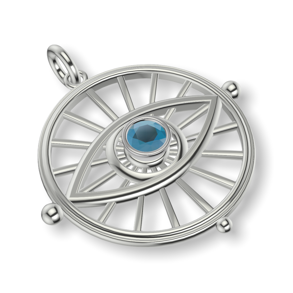 Eye Of Sarah Framed Evil Eye Wheel Charm | Silver Pendant With Granules | Choose Your Gemstone