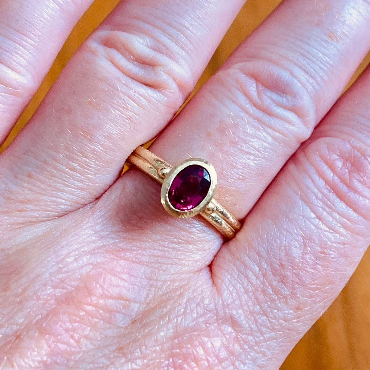 Ruby Long Oval Shaped Stacker | Gold Stacking Ring | Choose Your Metal And Gemstone