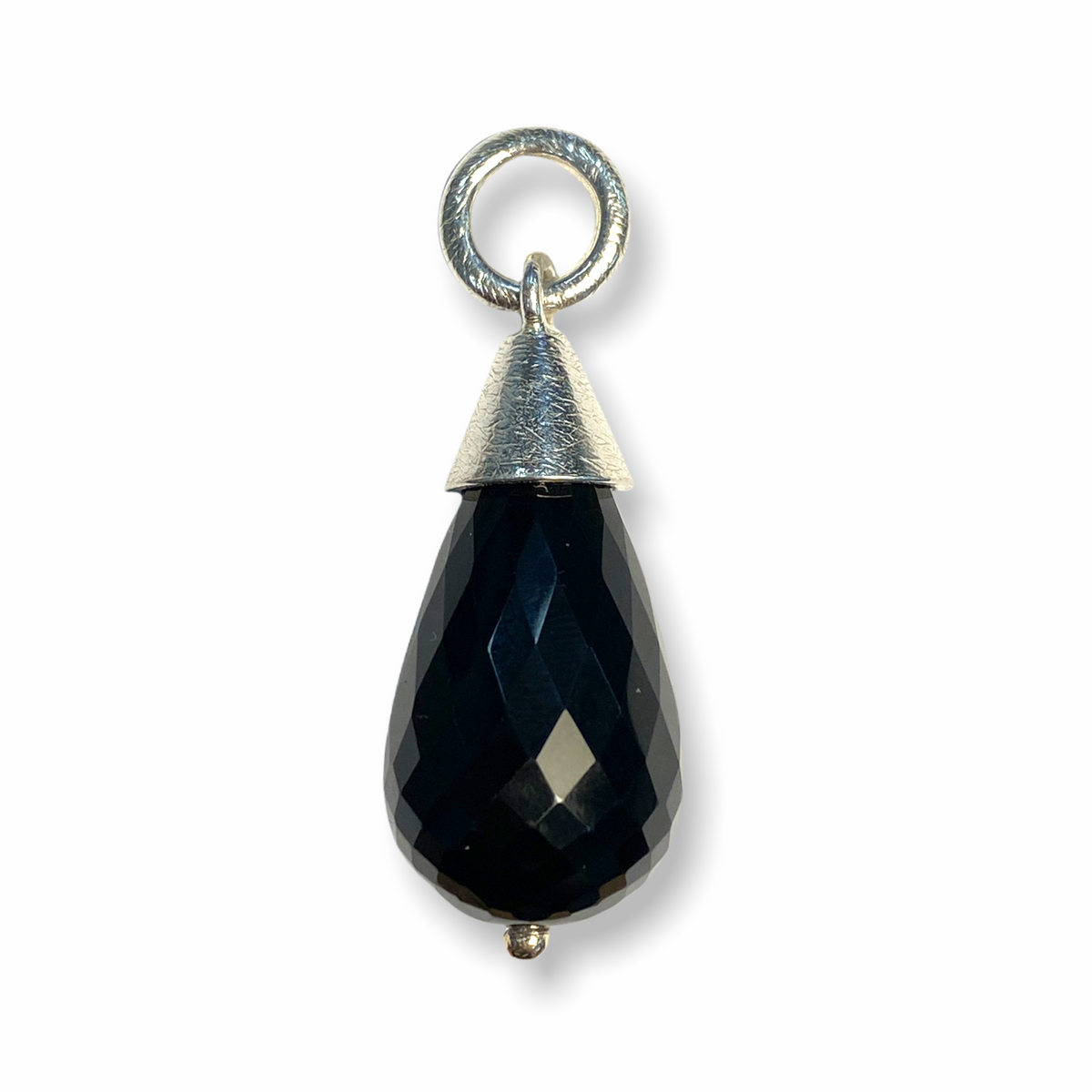 Jewel Drop Charm | Silver Pendant, Large | Black Onyx