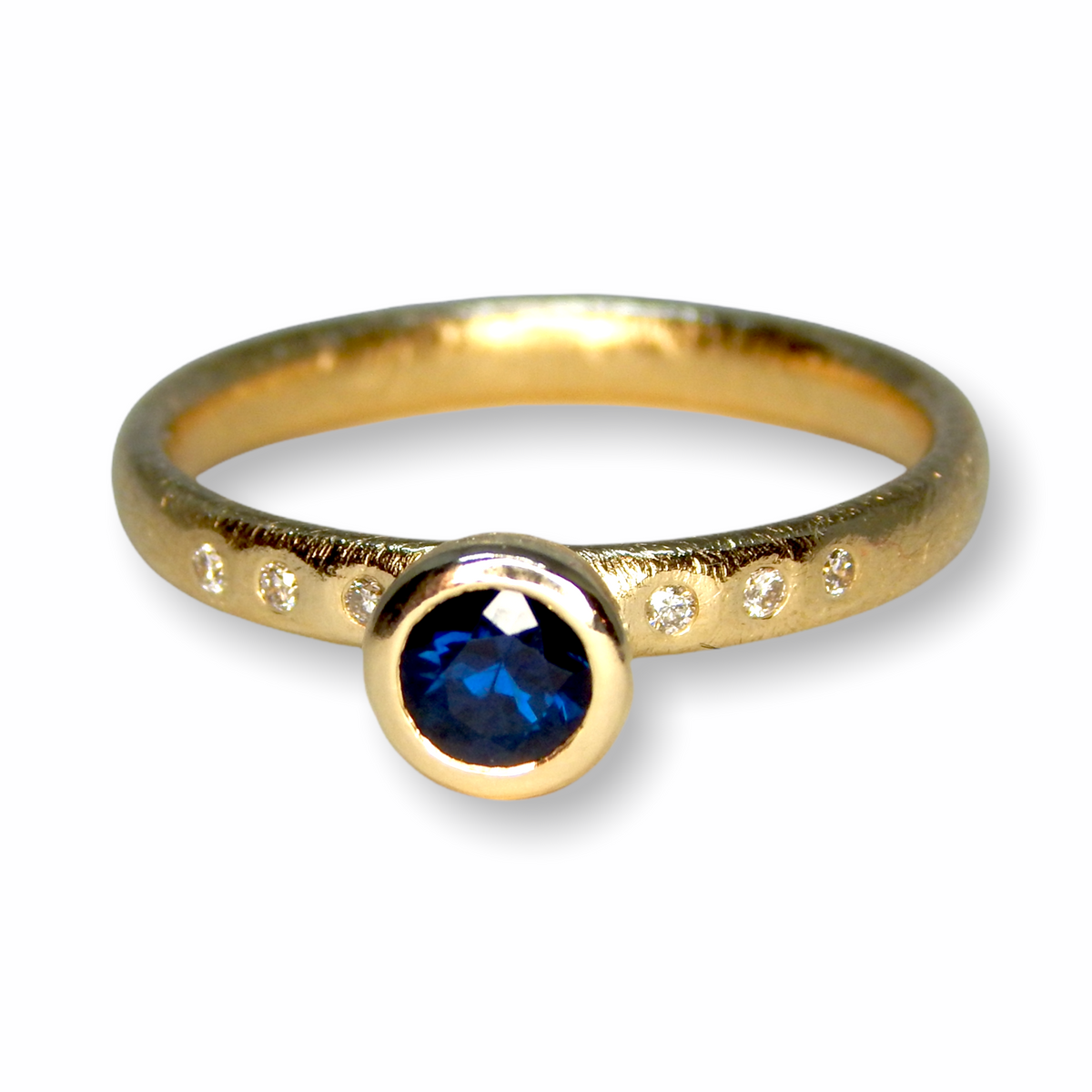 Charlotte&#39;s Custom Bespoke Blue Stacker Ring Set  | In 9ct Yellow Gold | Set With A Blue Sapphire, Blue Topaz, Blue Zircon, Tanzanite And Diamonds