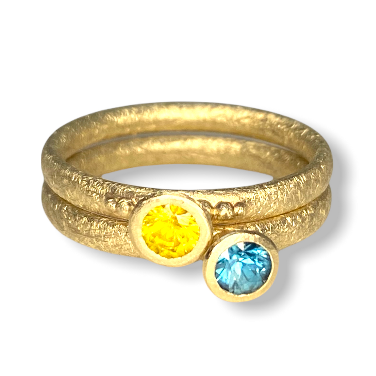 Sylvia Cone Shaped Stacker | 9ct Gold Stacking Ring With Granules | Yellow Sapphire | Size P
