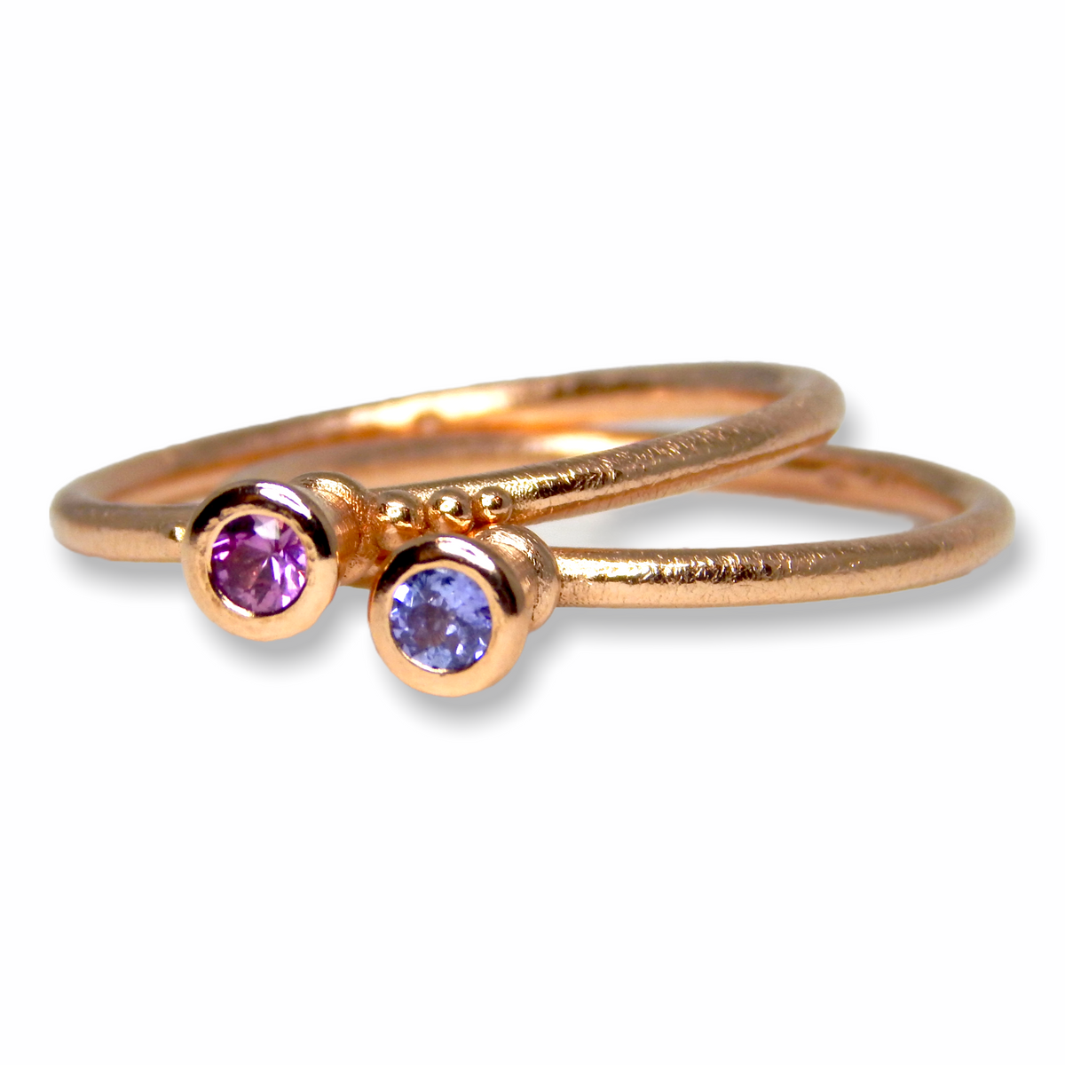 Victoria&#39;s Custom Bespoke Victoria Stacker Ring Set  | In 9ct Red Gold | Set With A Pink Sapphire, Ruby And Tanzanite