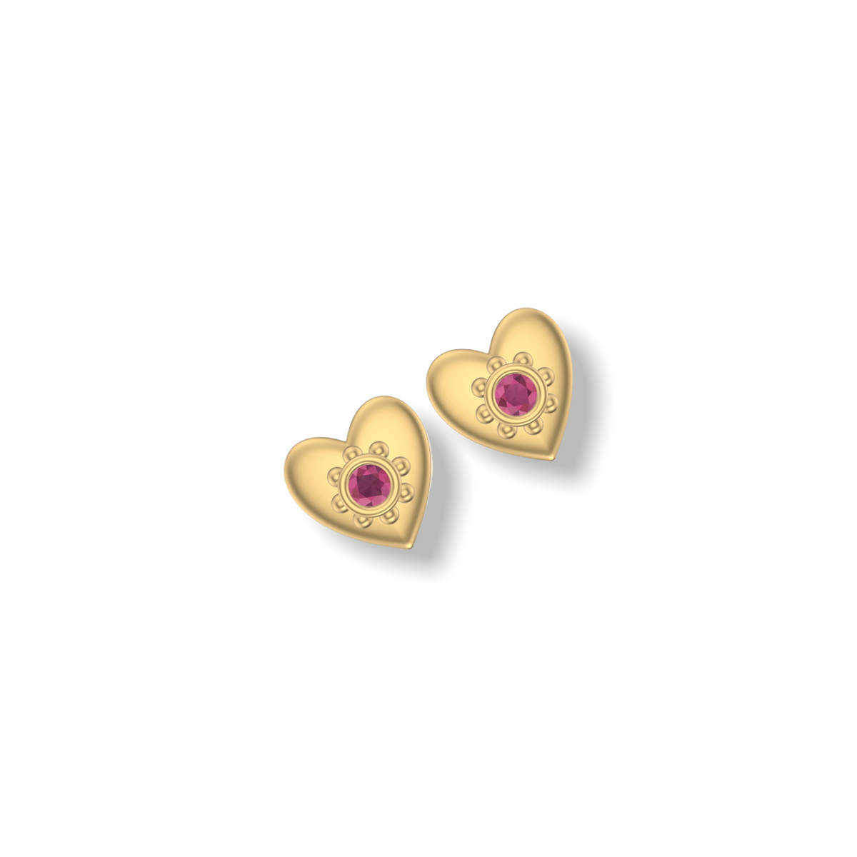 Little Love Heart Studded Earrings  | Gold Studs | Choose Your Gemstones