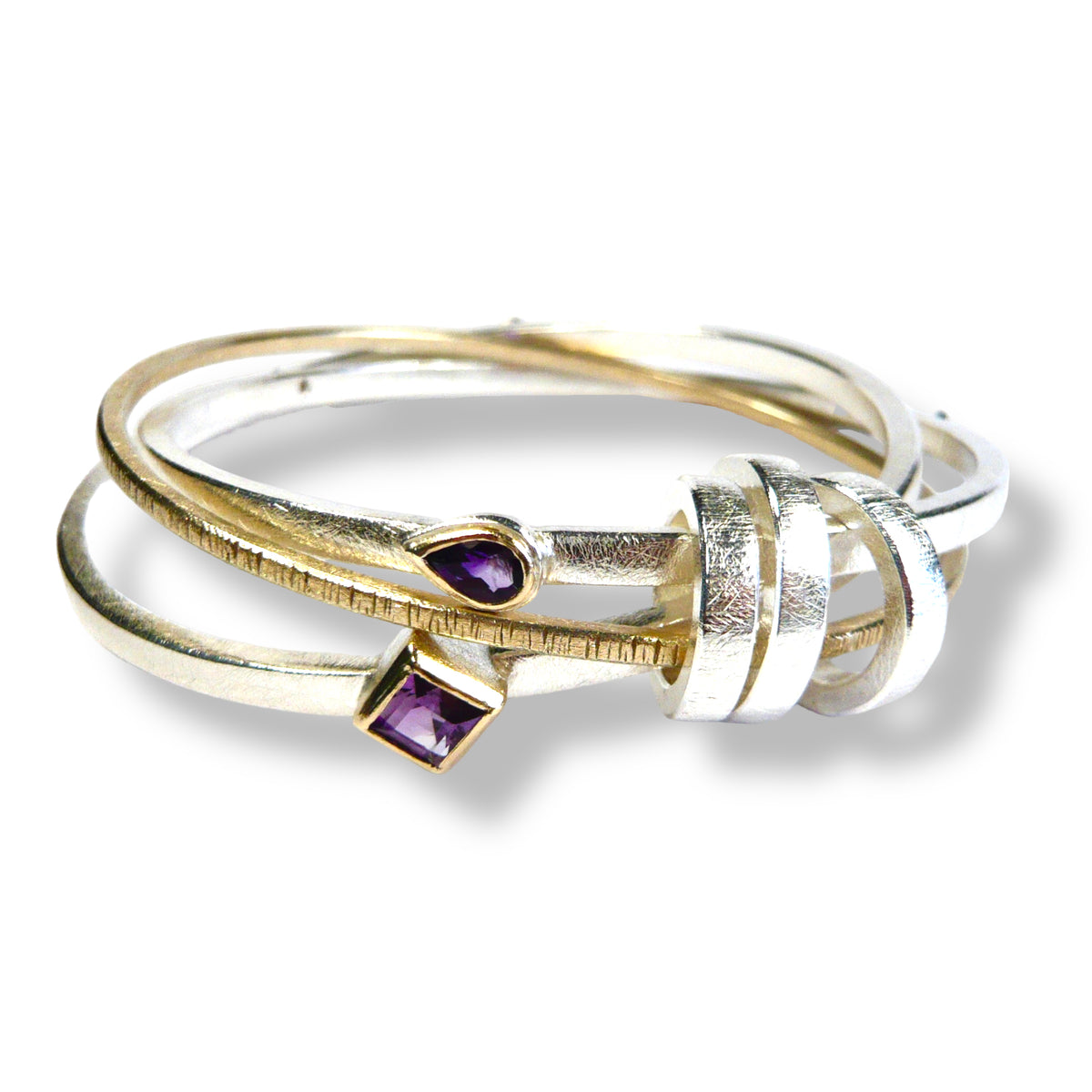 Victoria&#39;s Custom Bespoke Jingle Jangle Bangle  | In Silver With Remodelled Gold | Set With Amethysts