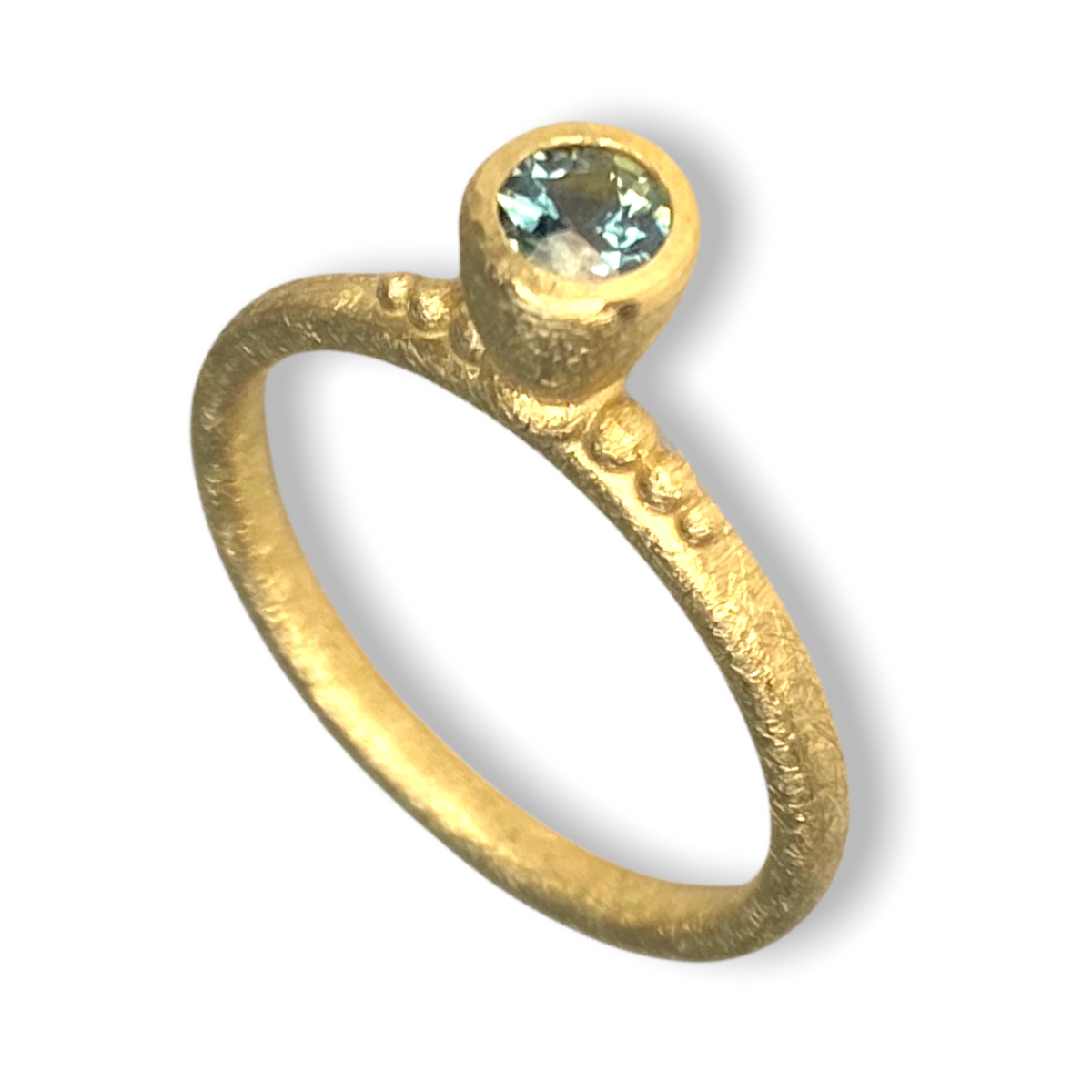 Tulip Tall Cone Shaped Stacker | 9ct Gold Stacking Ring With Granules | Australian Colour Changing Teal Parti Sapphire | Size O½