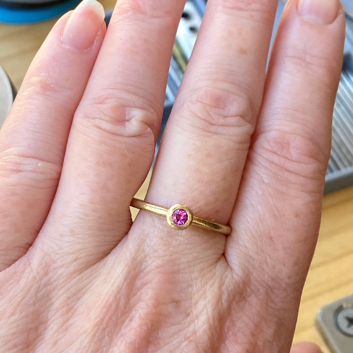Victoria V-Cone Shaped Stacker | 9ct Gold Stacking Ring | Pink Tourmaline | Size P½