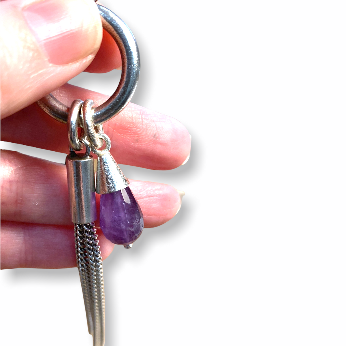 Jewel Drop Charm | Silver Pendant, Small | Purple Amethyst