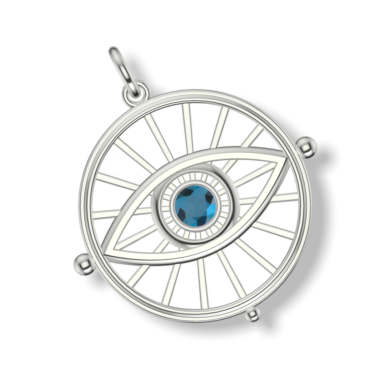 Eye Of Sarah Framed Evil Eye Wheel Charm | Silver Pendant With Granules | Choose Your Gemstone